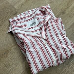 NWT Grayson 100% Cotton Red White Striped 'Hero' Button Down Long Sleeve Top